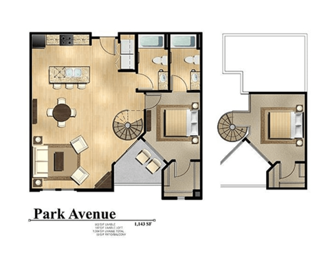 Floor plan for 2 beds, 2 baths, 1084 sqft